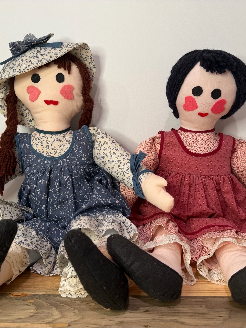 Handmade Cloth Rag Doll Plush - Blue & Red Dresses